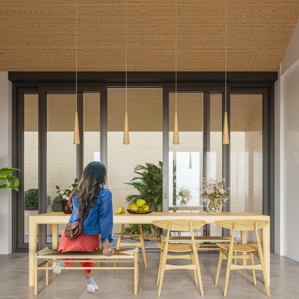 Lámpara colgante de cono de madera natural