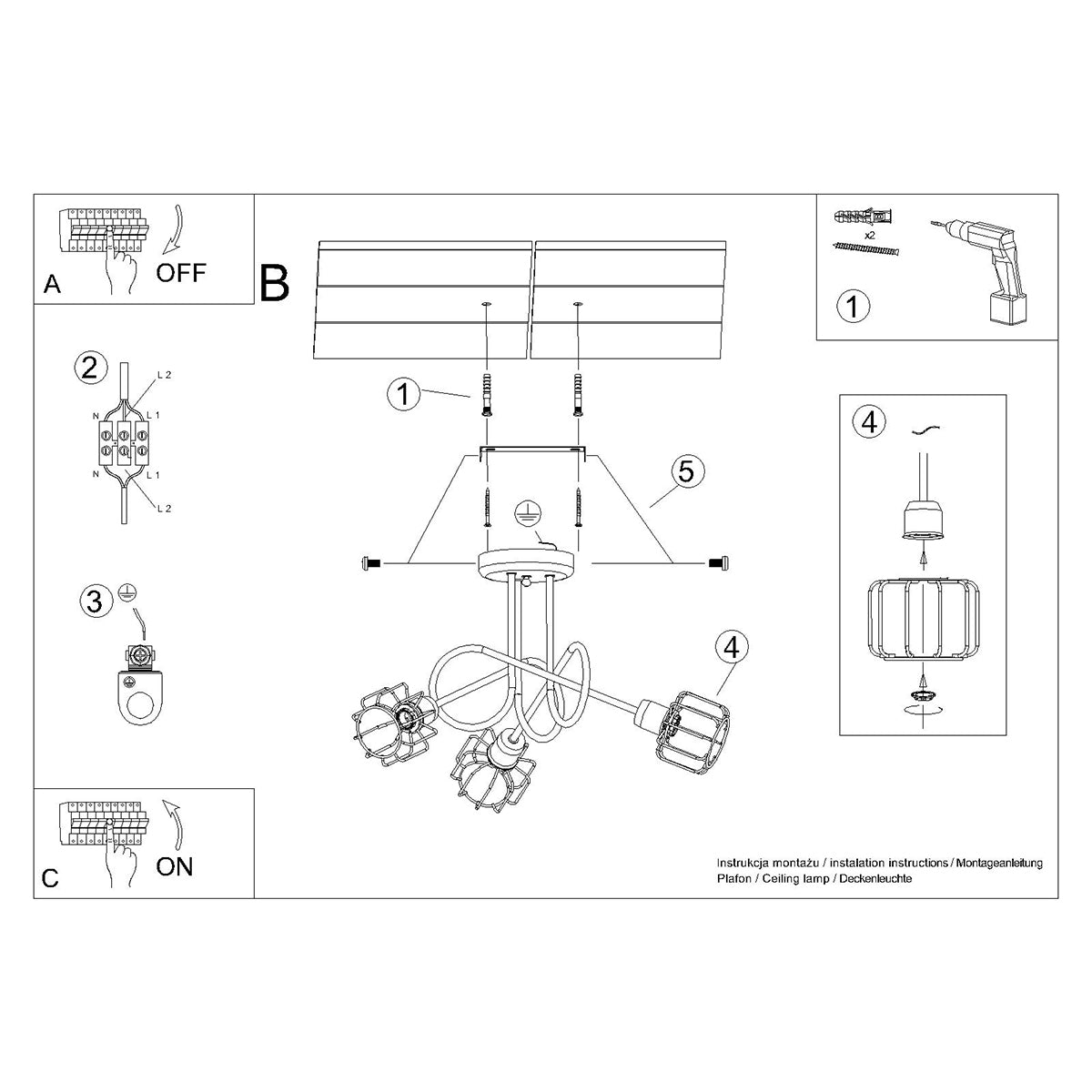Lustre Cage Orientable 3S noir