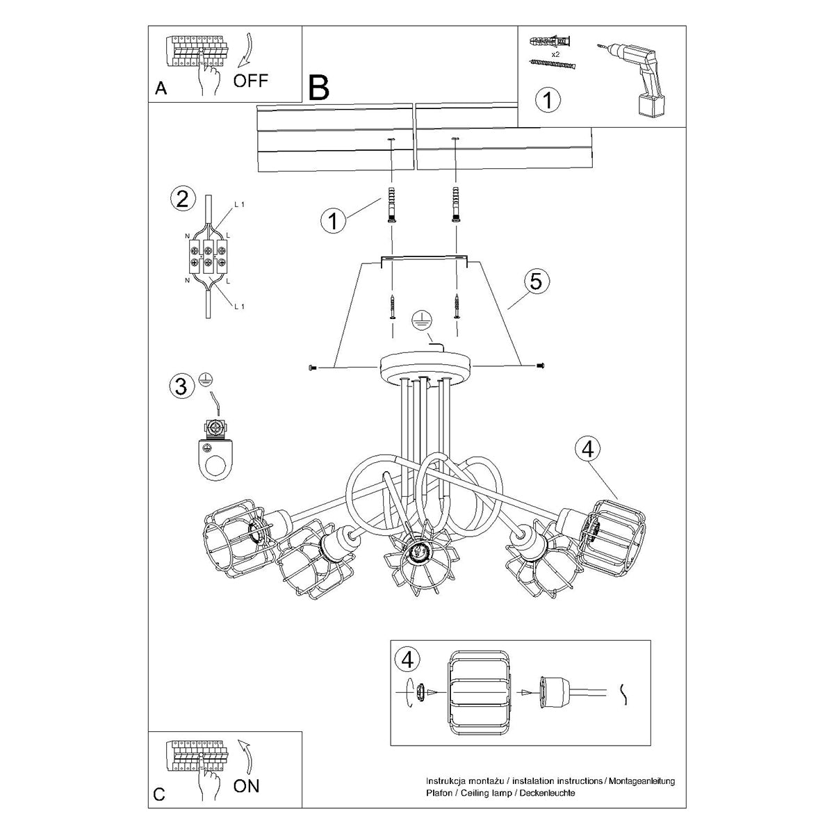 Lustre Cage Orientable 5S noir