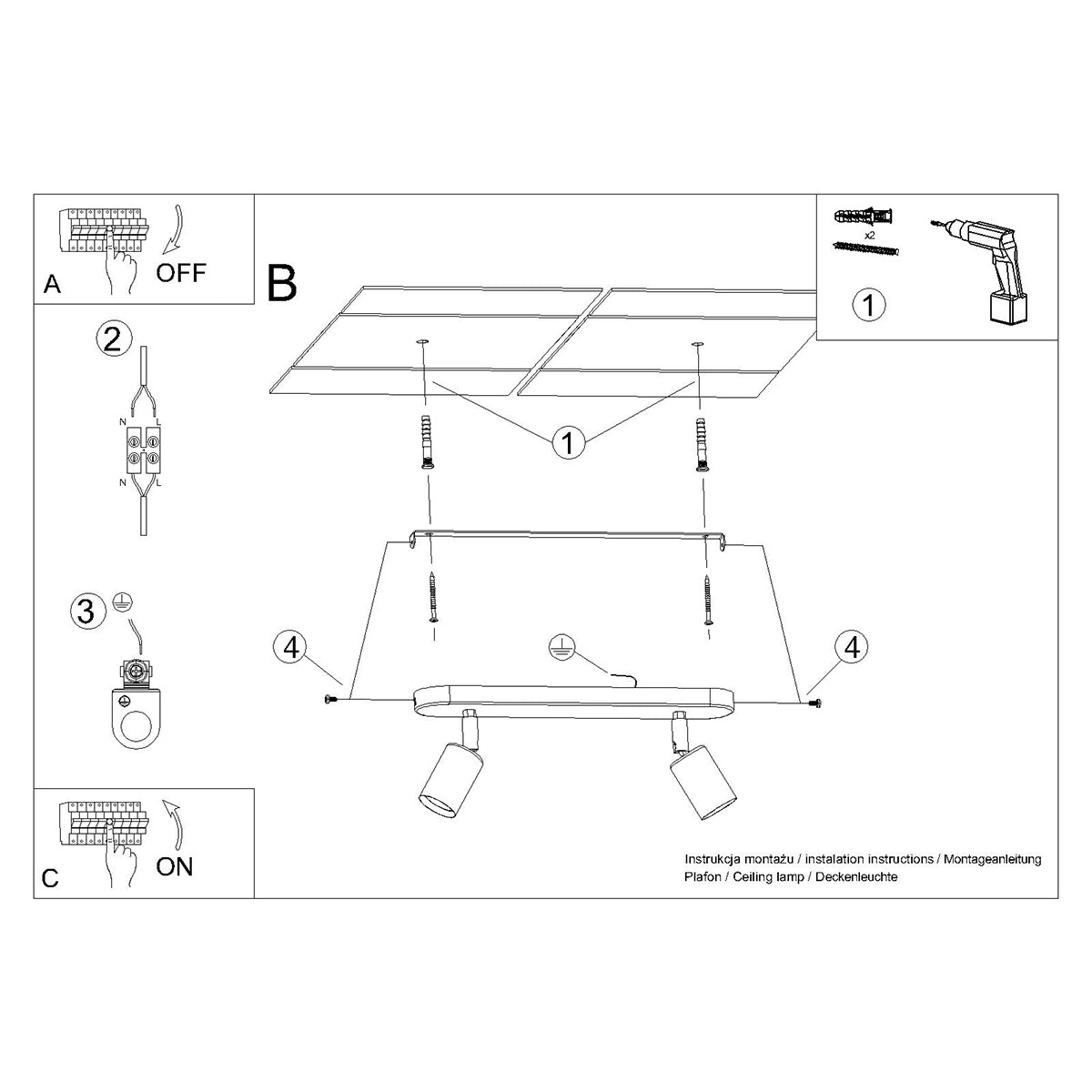 Plafonnier Réglable Minimaliste Acier 2 noir