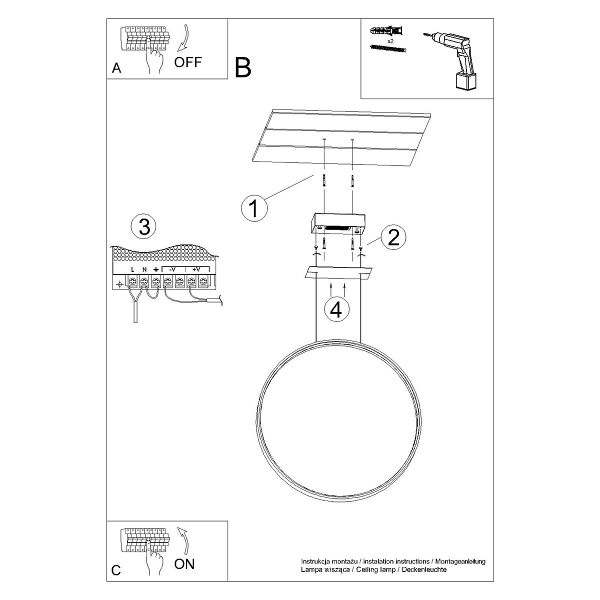 Lampe suspendue Anneau Solis 55 noir 3000K