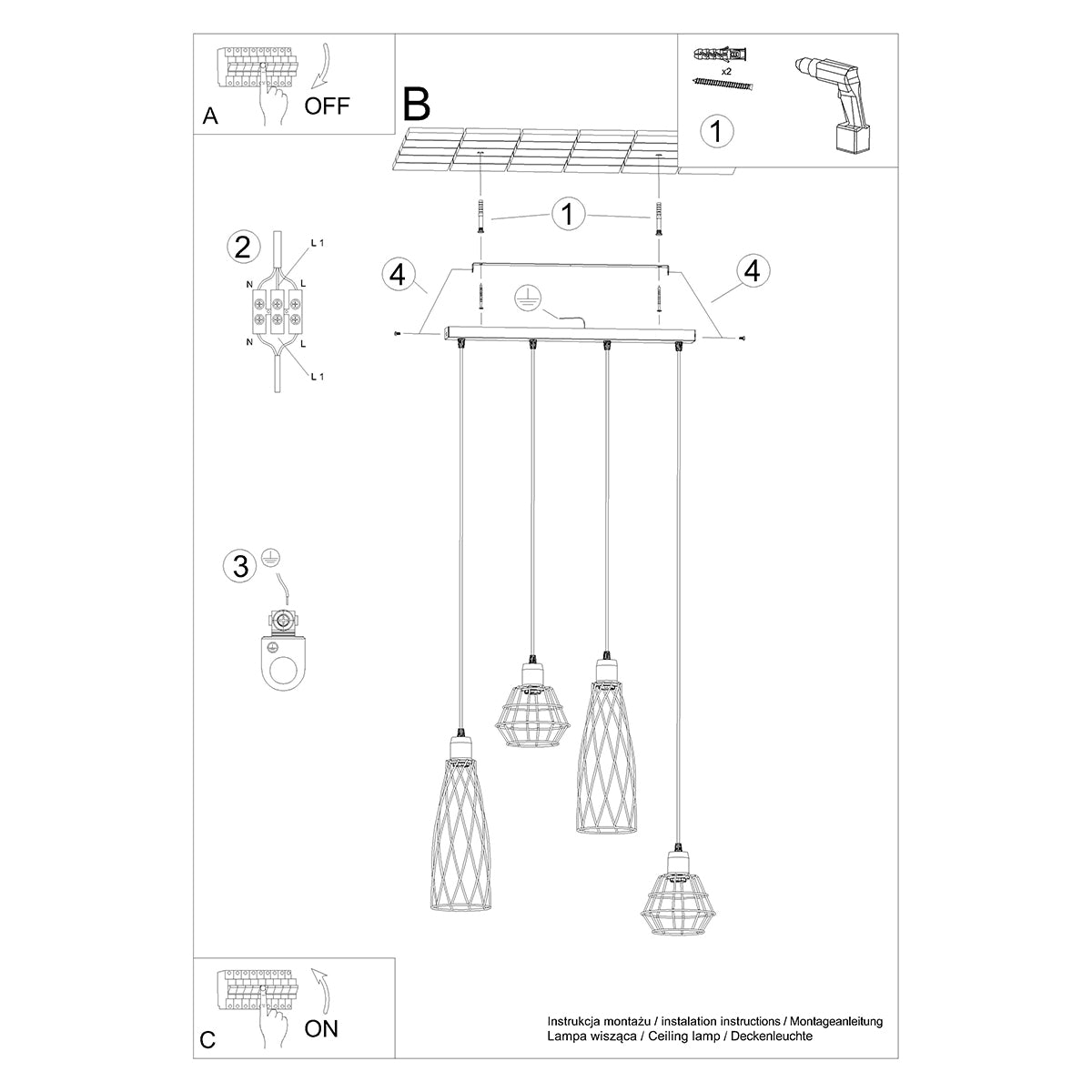 Lampe suspendue Cage Moderne 4L noir
