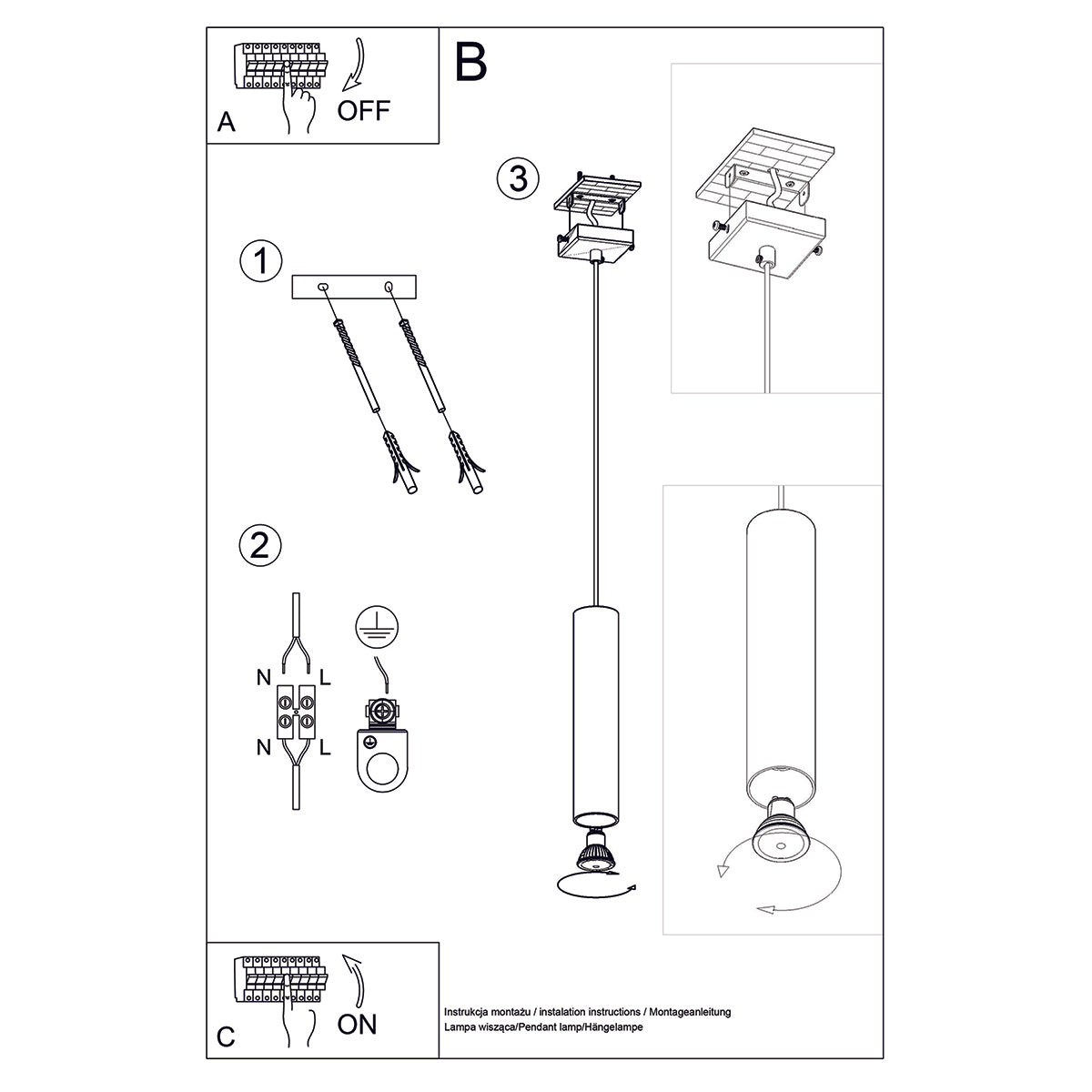Lampe Suspendue Long Cylindre 1 or poli