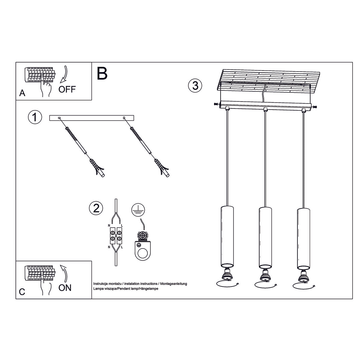 Lampe Suspendue Long Cylindre 3 or poli