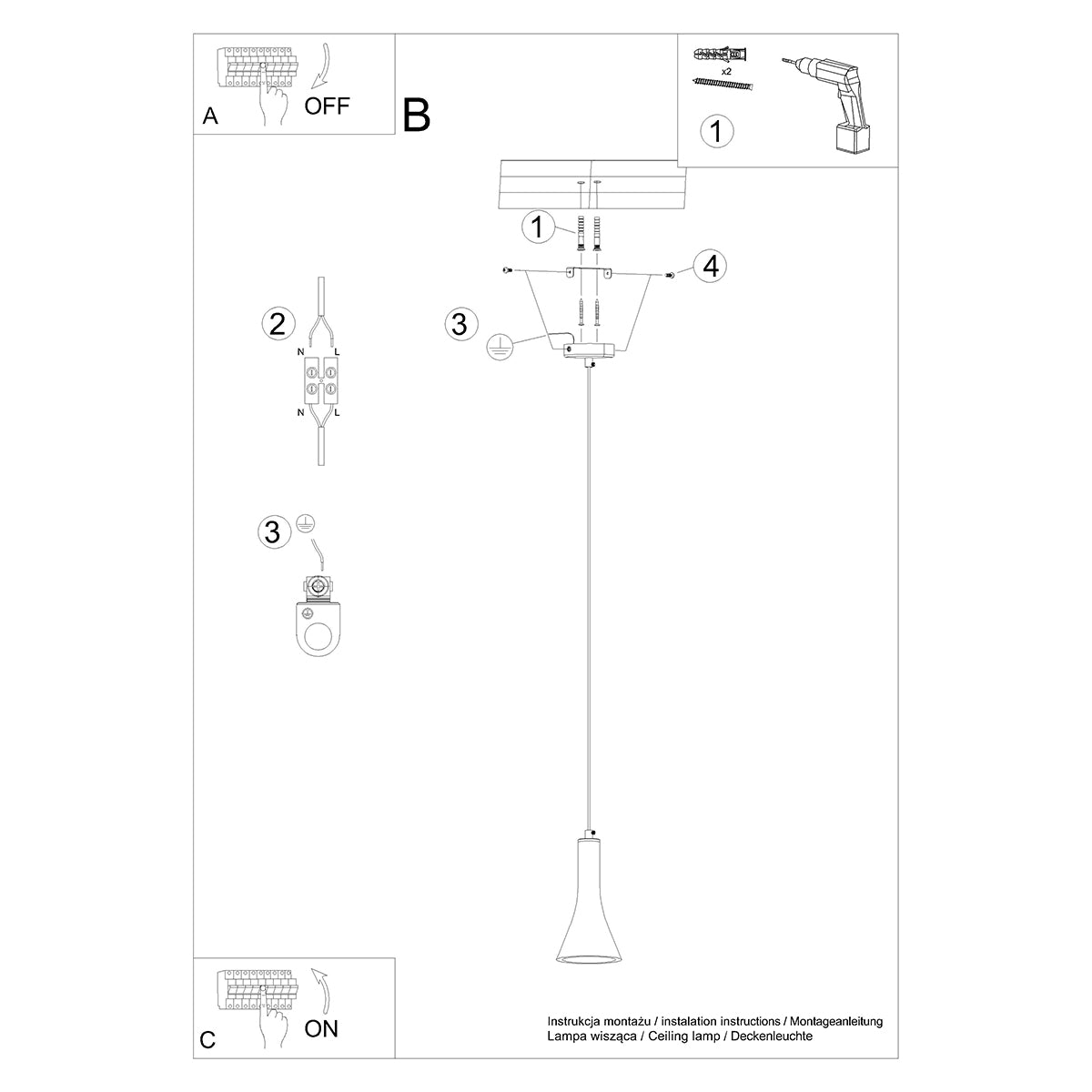Lampe suspendue Cône Minimaliste 1 béton