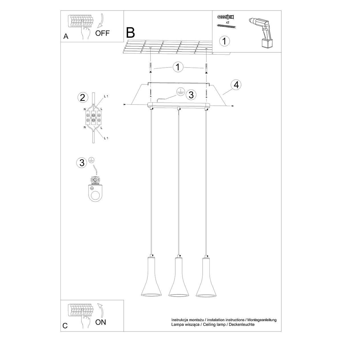 Lampe suspendue Cône Minimaliste 3L béton