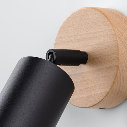 Schwarze Design-Wandlampe aus Holz und Metall