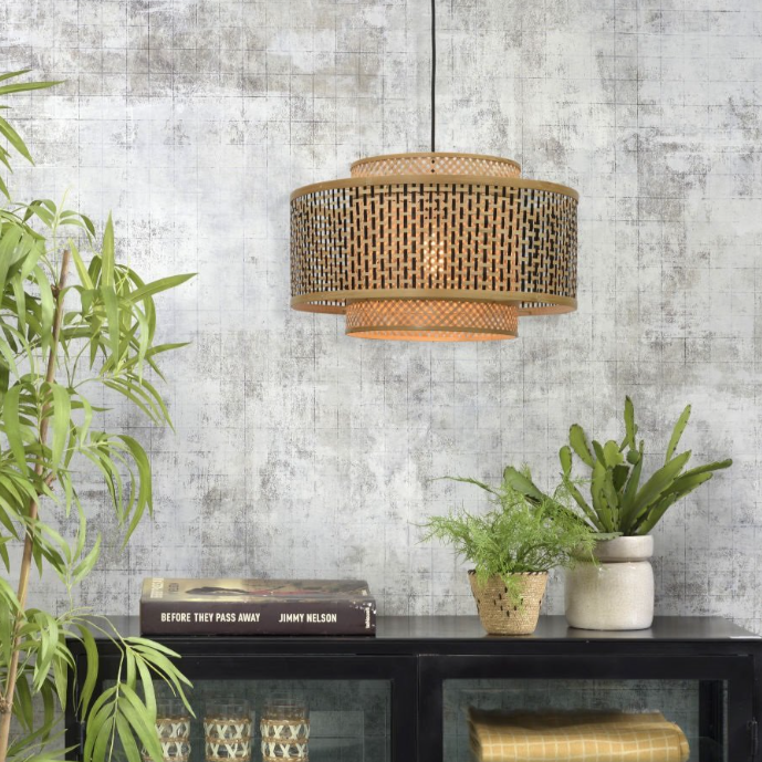 Suspension Bhutan Bambou Noir et Naturel Ø50cm