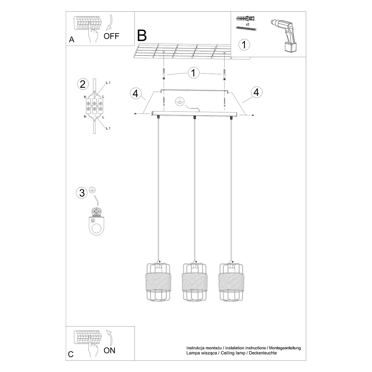 Lampe suspendue Design Corde 3L