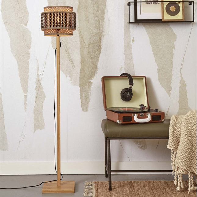 Bhutan Stehlampe aus natürlichem und schwarzem Bambus 130 cm