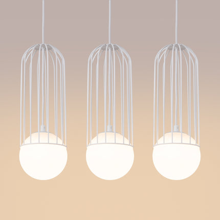 Lampe suspendue Sphère en Cage 3L blanc