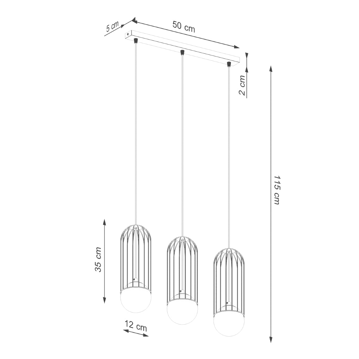Lampe suspendue Sphère en Cage 3L noir