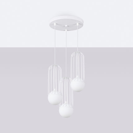 Lampe suspendue Sphère en Cage 3P blanc