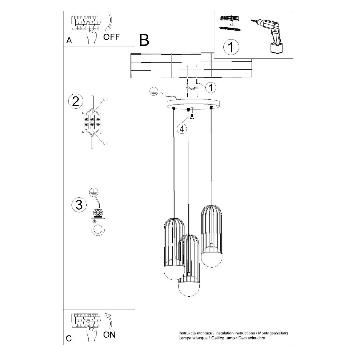 Lampe suspendue Sphère en Cage 3P noir