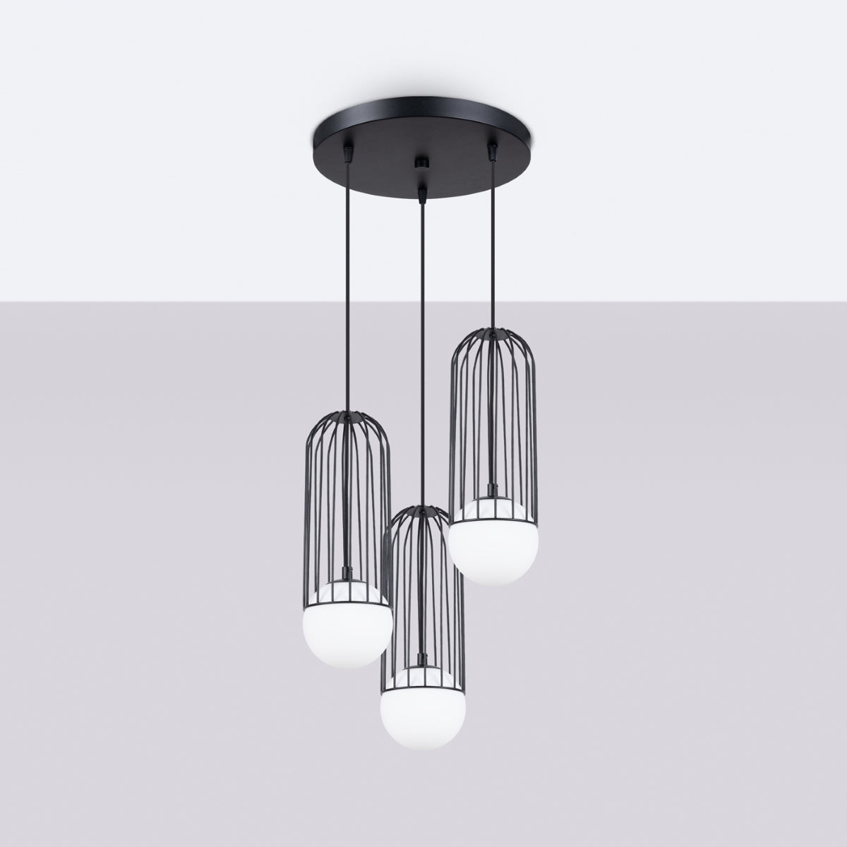 Lampe suspendue Sphère en Cage 3P noir