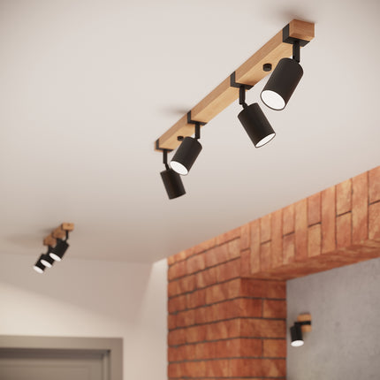 Adjustable black wooden base wall light