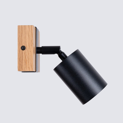 Adjustable black wooden base wall light