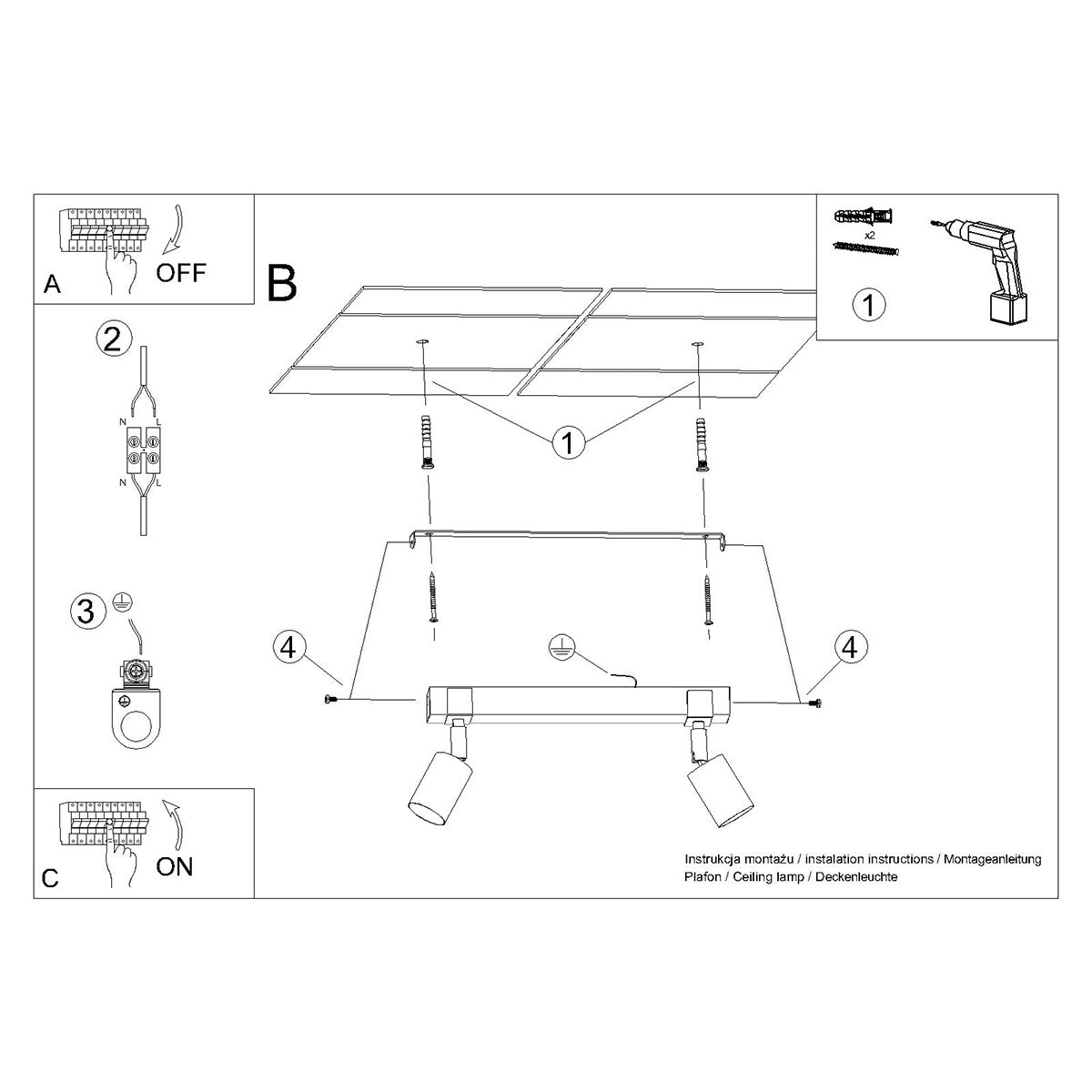 Plafonnier Socle Bois Réglable 2 noir
