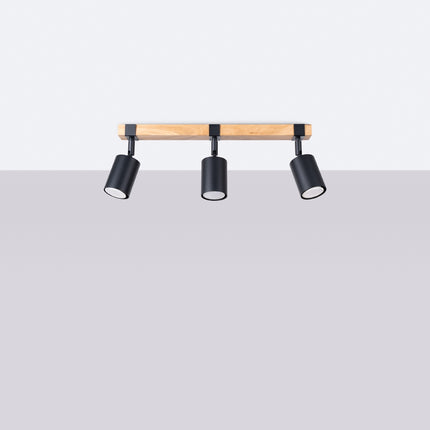 Ceiling Light Adjustable Wood Base 3 Black