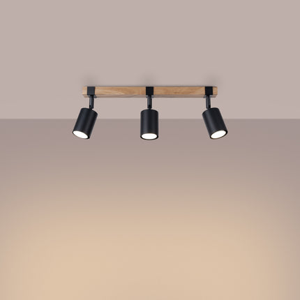 Ceiling Light Adjustable Wood Base 3 Black