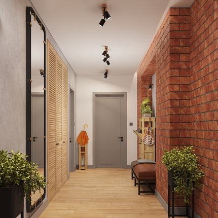 Lámpara de techo con base de madera ajustable, 4 luces, color negro