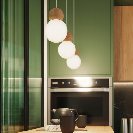 Lámpara colgante de madera con forma de bombilla, 1 luz blanca/madera natural