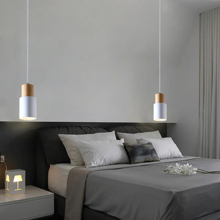 Lámpara colgante moderna LED de madera Macaron