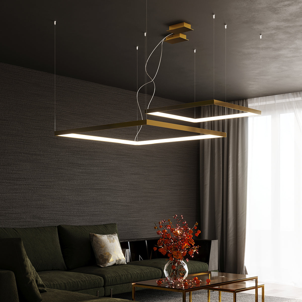 Lustre Carré Pure L doré 3000K