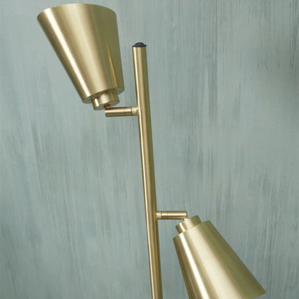 Lámpara de pie Bremen con 2 pantallas de hierro dorado