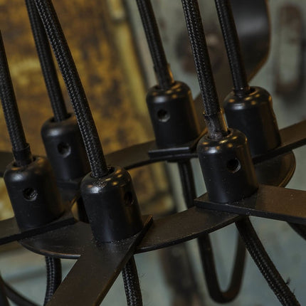 Lámpara de araña Seattle de 6 brazos con alambre textil negro