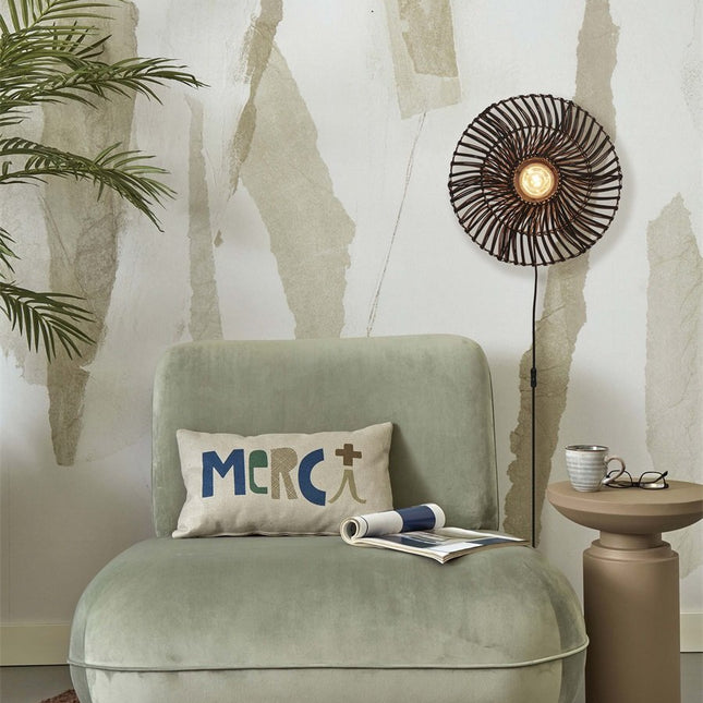 Zanzibar Rattan-Wandleuchte Schwarz 40 cm