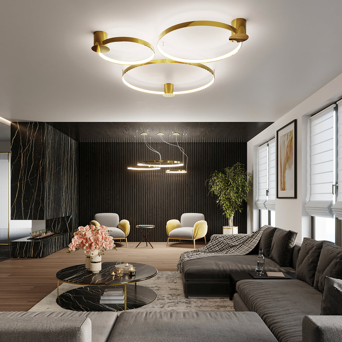 Plafonnier Anneau Solis 78 doré poli LED 3000K