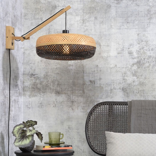 Palawan Bambus Wandleuchte Schwarz und Natur 40x15 cm