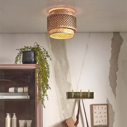 Bhutan Runde Deckenleuchte Bambus Schwarz und Natur 25 cm