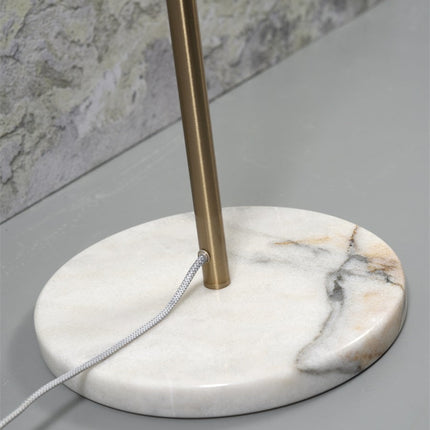 Lámpara de pie Toulouse de hierro y mármol en blanco y dorado, 150 cm