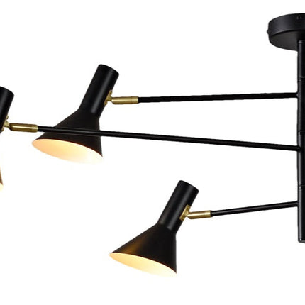 Lámpara de techo Izmir de 3 brazos, color negro y dorado