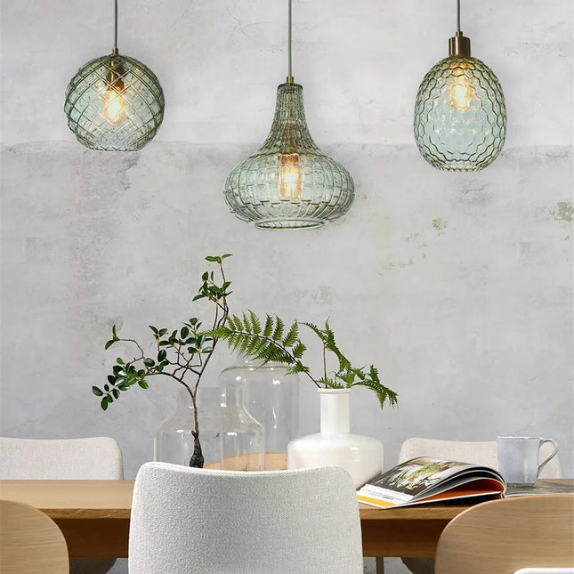 Pendelleuchte „Venice Globe“ aus grünem und goldenem Glas