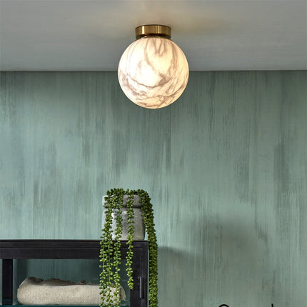 Plafonnier Carrara Globe Marbre Blanc Doré S
