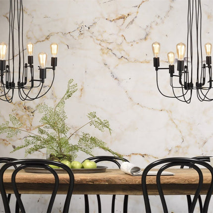 Lámpara de araña Seattle de 6 brazos con alambre textil negro