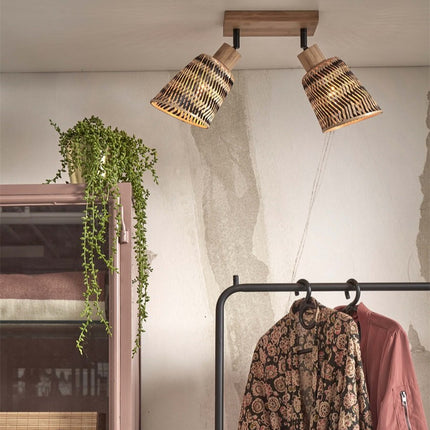 Java Deckenleuchte 2 - Schwarzer und natürlicher Bambusschirm 30 cm