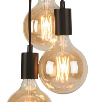 Lámpara colgante Oslo de 3 luces con cable textil negro