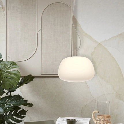 Lámpara colgante Sapporo de cristal blanco y metal color arena – Ø34 cm