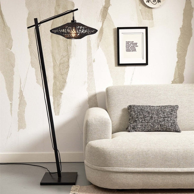 Zanzibar Stehlampe aus Rattan und Bambus, Schwarz, 150 cm