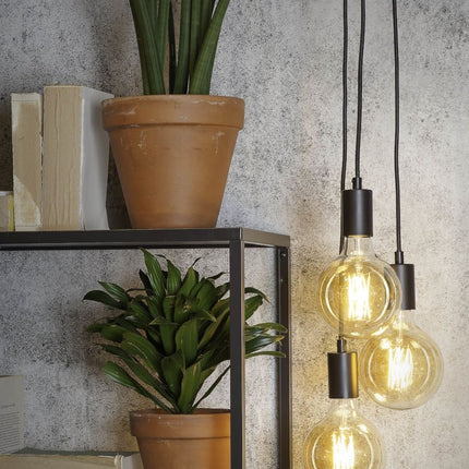 Lámpara colgante Oslo de 3 luces con cable textil negro