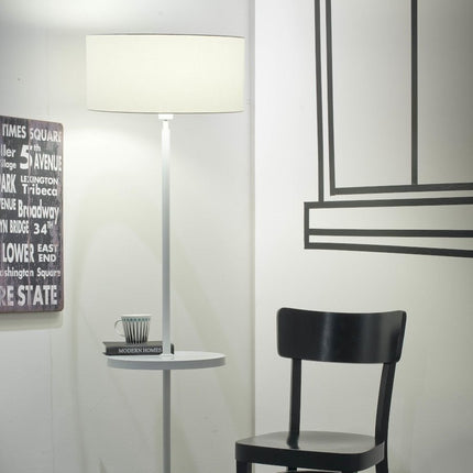 Lámpara de pie Mónaco de hierro niquelado y algodón negro, 170 cm