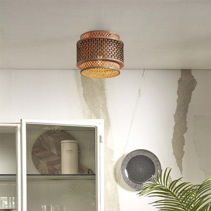 Bhutan Runde Deckenleuchte Bambus Schwarz und Natur 25 cm