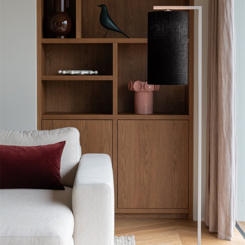 Lampadaire Boston Beige Sable et Abat-Jour Noir