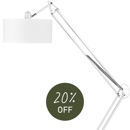 Lámpara de pie Milano de hierro niquelado y algodón negro, 235 cm