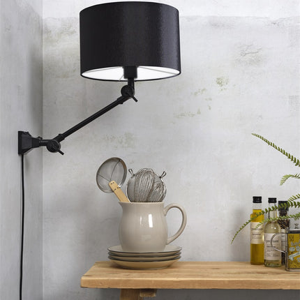 Lámpara de pared Amsterdam de hierro negro y algodón
