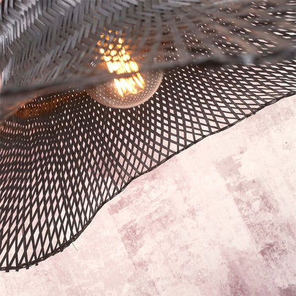 Ibiza gewellte Bambus-Deckenleuchte, schwarz, 65 cm